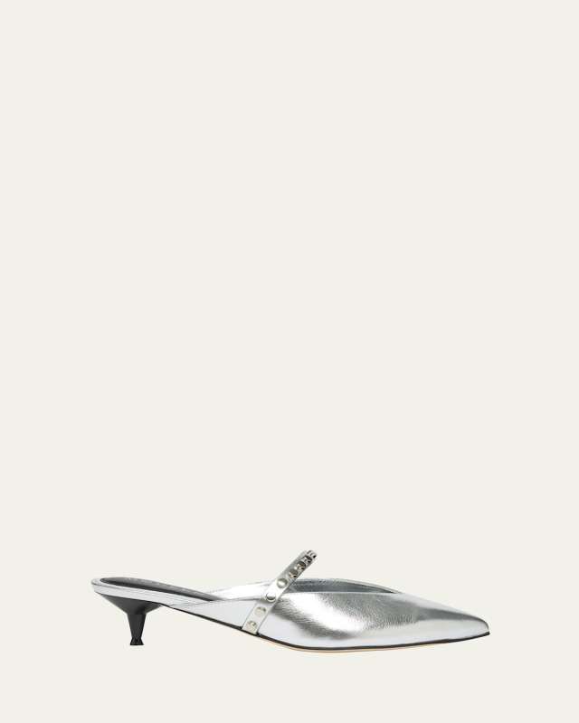Studded Strap Metallic Leather Mules